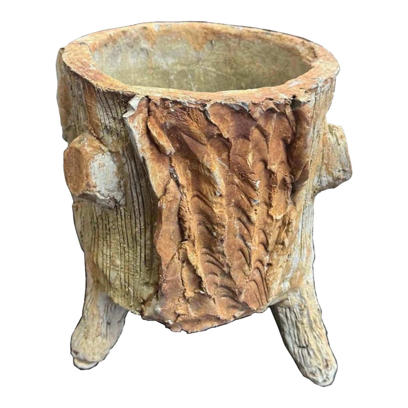 1960s Mid-Century Faux Bois Concrete Planter - Vintage Garden Decor (1 of 8)