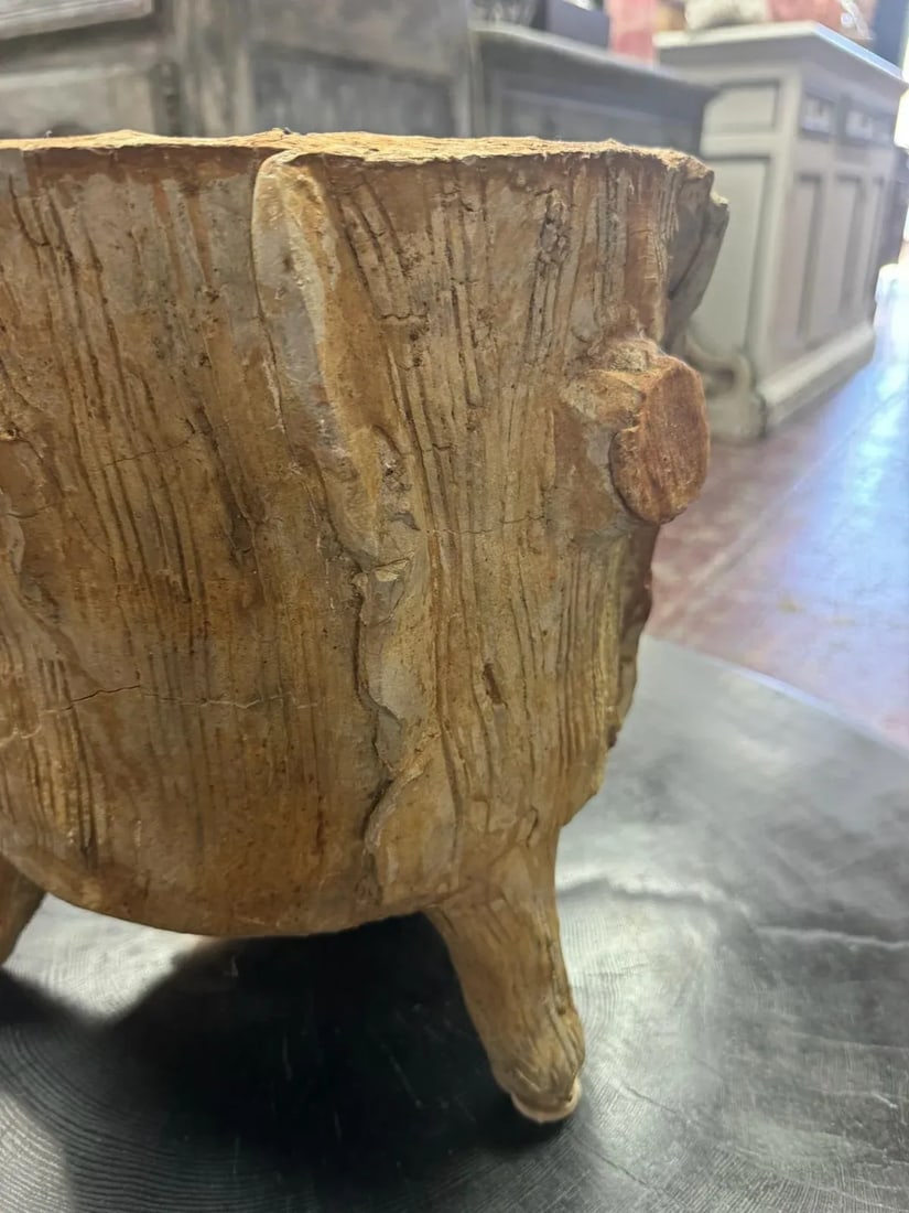 1960s Mid-Century Faux Bois Concrete Planter - Vintage Garden Decor - 2
