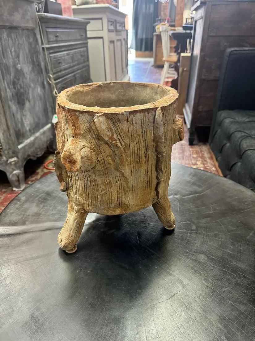 1960s Mid-Century Faux Bois Concrete Planter - Vintage Garden Decor - 3