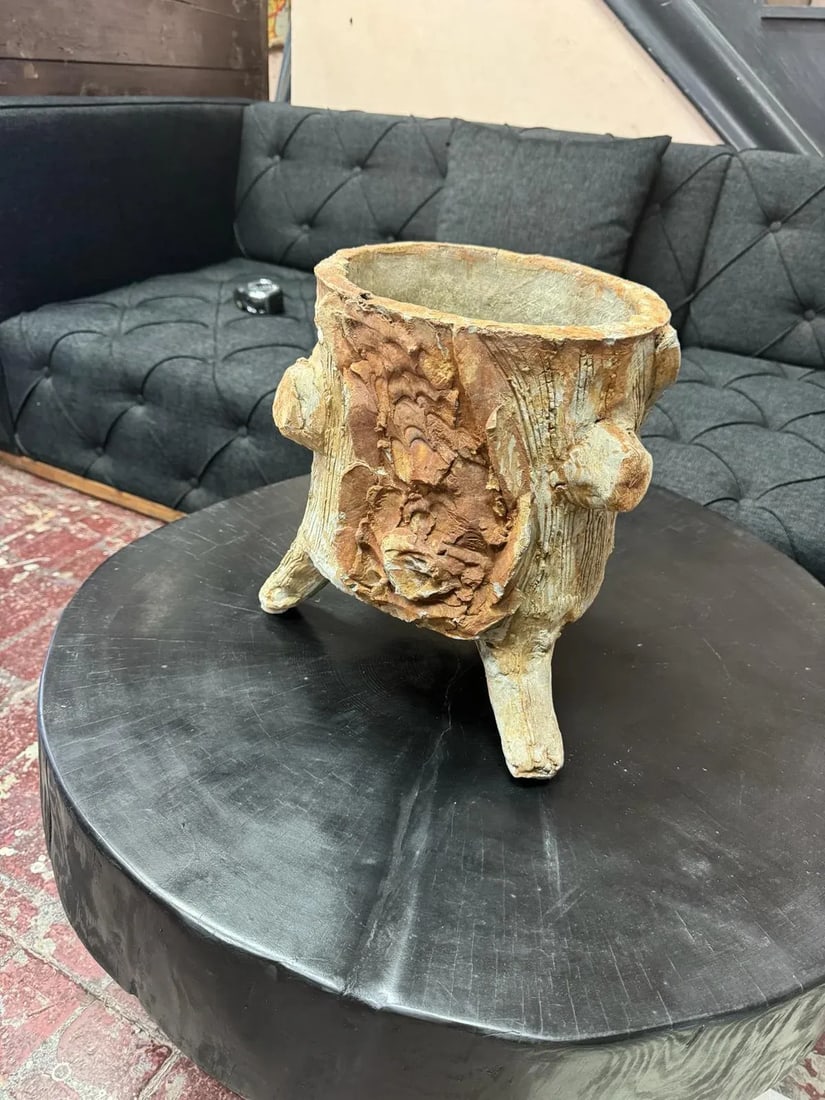 1960s Mid-Century Faux Bois Concrete Planter - Vintage Garden Decor - 5