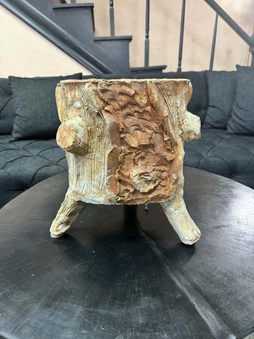 1960s Mid-Century Faux Bois Concrete Planter - Vintage Garden Decor - 6