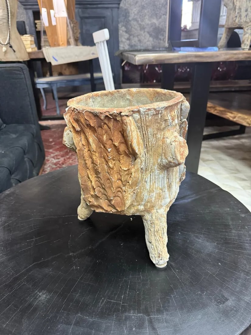 1960s Mid-Century Faux Bois Concrete Planter - Vintage Garden Decor - 7
