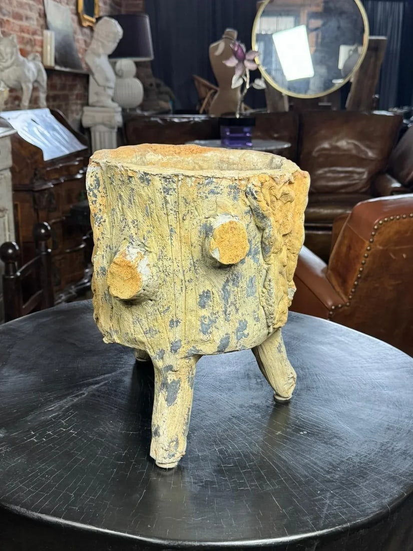 1960s Mid-Century Faux Bois Concrete Planter - Vintage Garden Decor - 11