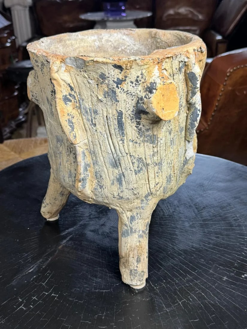 1960s Mid-Century Faux Bois Concrete Planter - Vintage Garden Decor - 3
