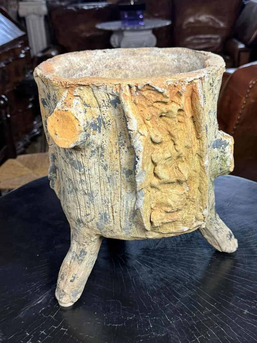 1960s Mid-Century Faux Bois Concrete Planter - Vintage Garden Decor - 8