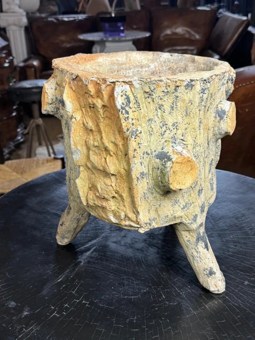 1960s Mid-Century Faux Bois Concrete Planter - Vintage Garden Decor - 9