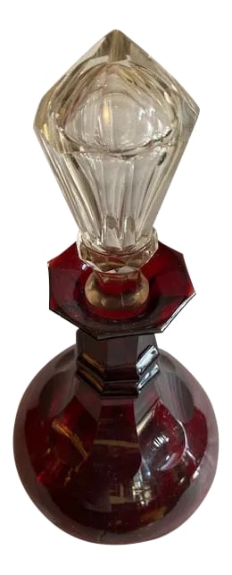Ruby Red Glass Decanter Bottle / Clear Stopper (1 of 10)