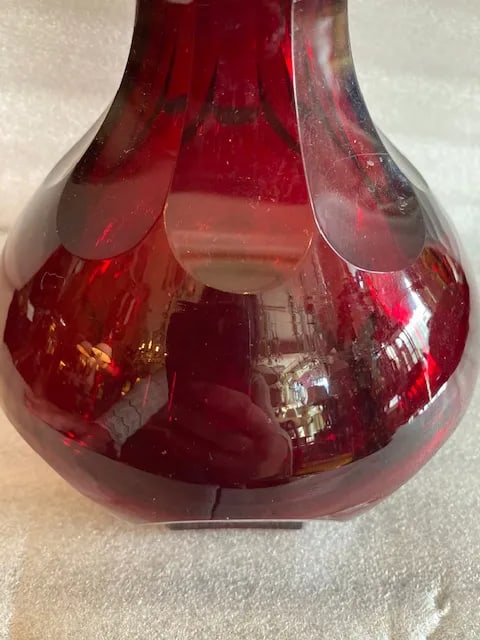 Ruby Red Glass Decanter Bottle / Clear Stopper - 3