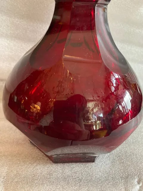 Ruby Red Glass Decanter Bottle / Clear Stopper - 6