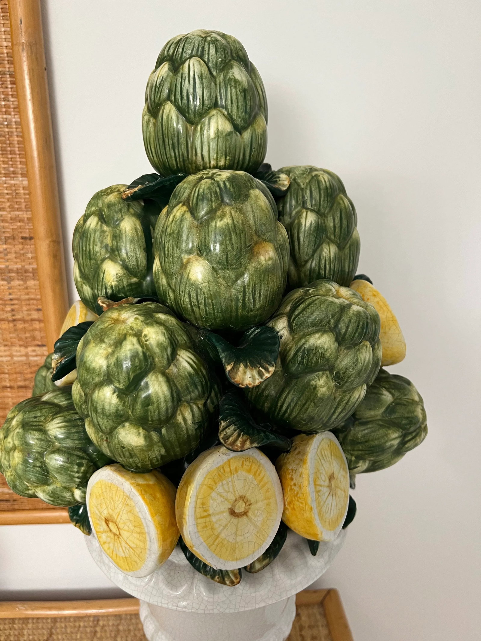 Ceramic Sculptural Artichoke and Lemon Topiary Fruit Basket - 6