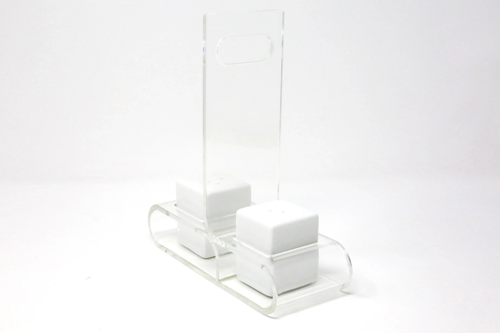 Ceramic Salt and Pepper Shakers With Lucite Holder - Set of 3 - 12