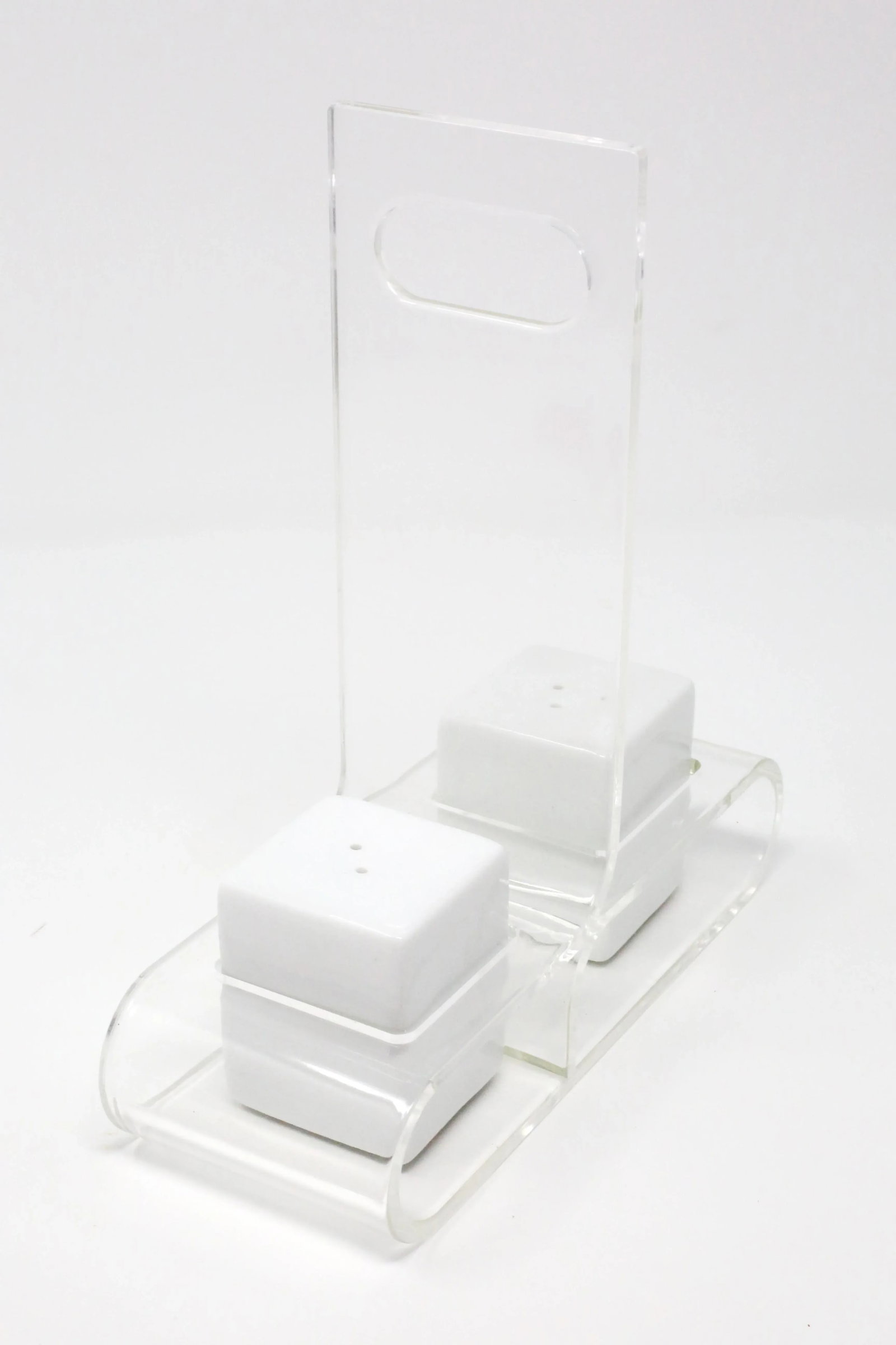 Ceramic Salt and Pepper Shakers With Lucite Holder - Set of 3 - 2