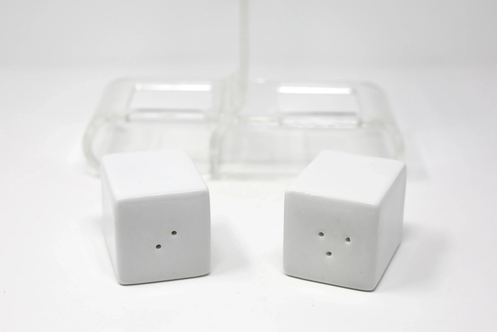 Ceramic Salt and Pepper Shakers With Lucite Holder - Set of 3 - 3
