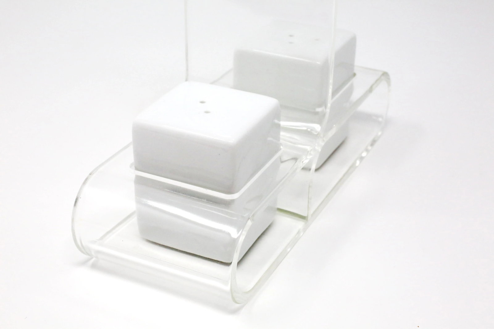 Ceramic Salt and Pepper Shakers With Lucite Holder - Set of 3 - 8