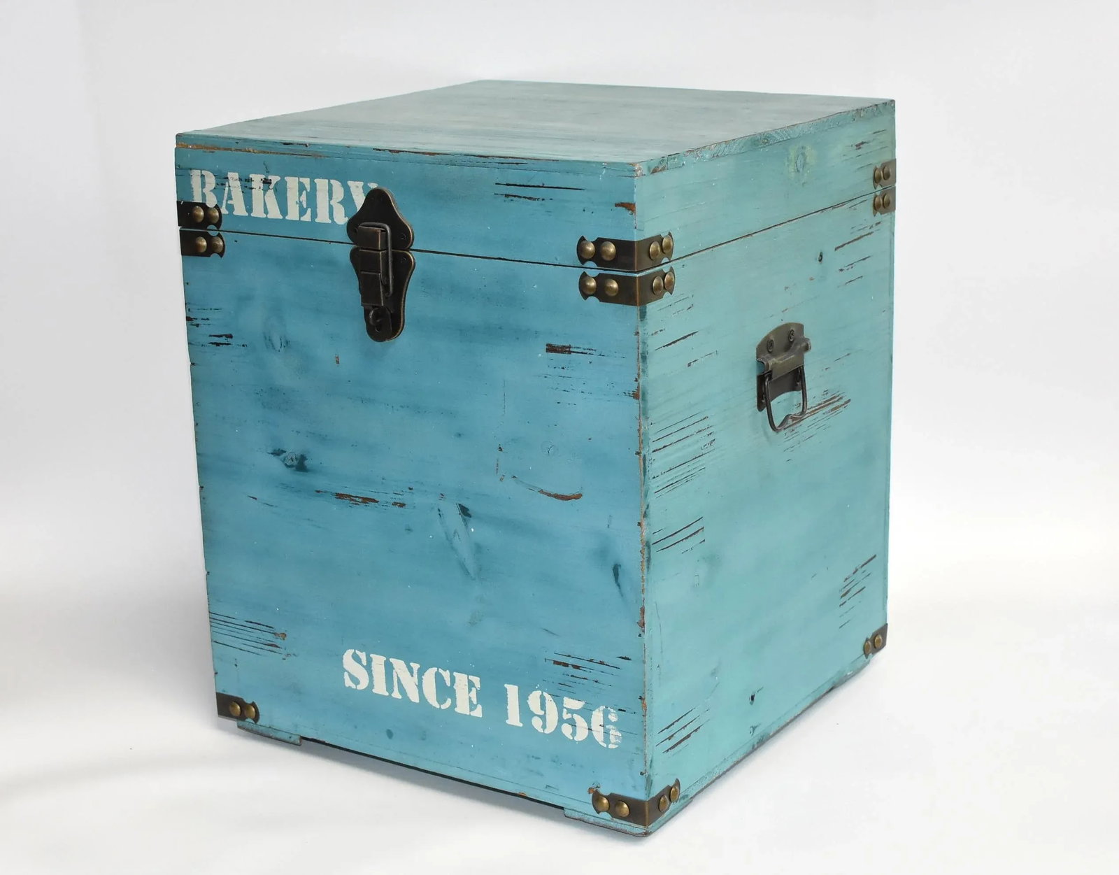 Blue Wooden Cube Box, Side Table, Bakery Print New - 10