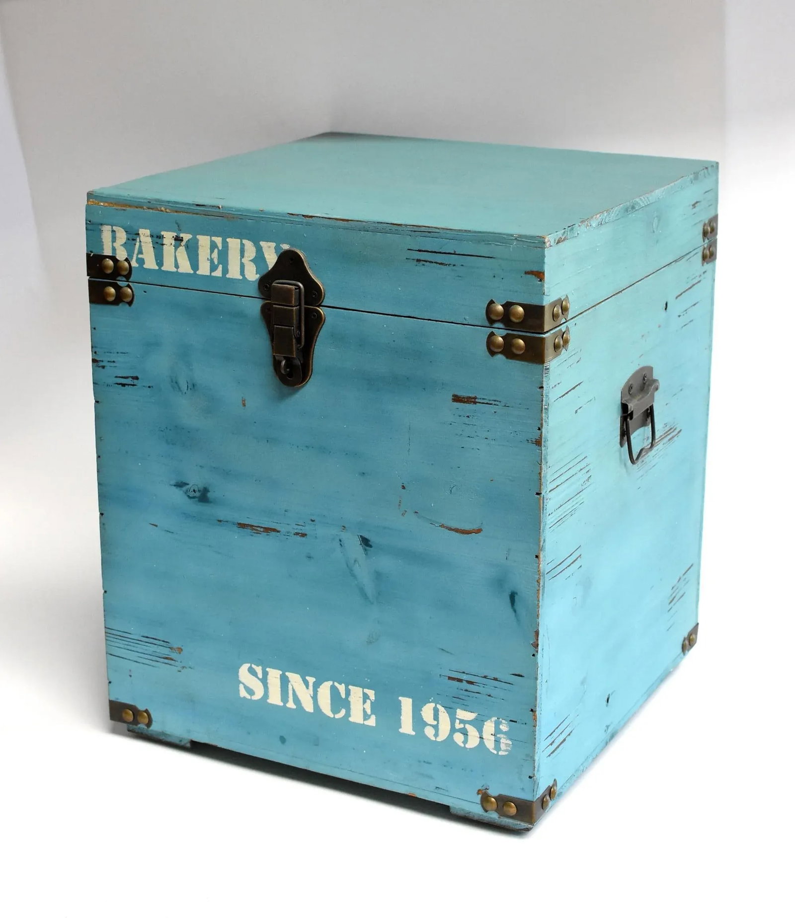 Blue Wooden Cube Box, Side Table, Bakery Print New - 11