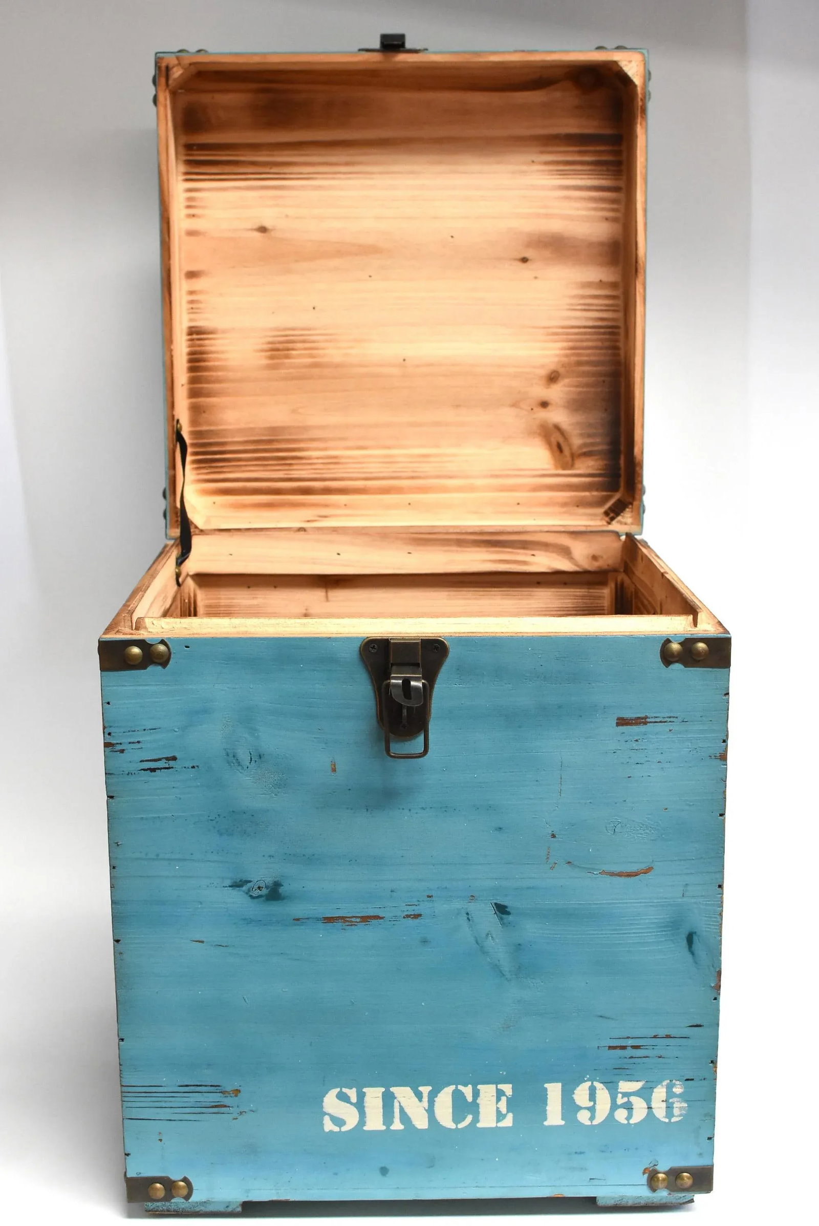 Blue Wooden Cube Box, Side Table, Bakery Print New - 12