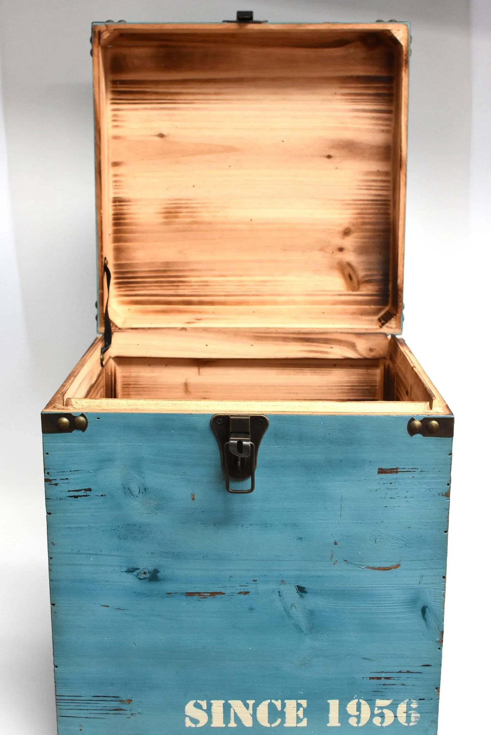 Blue Wooden Cube Box, Side Table, Bakery Print New - 5