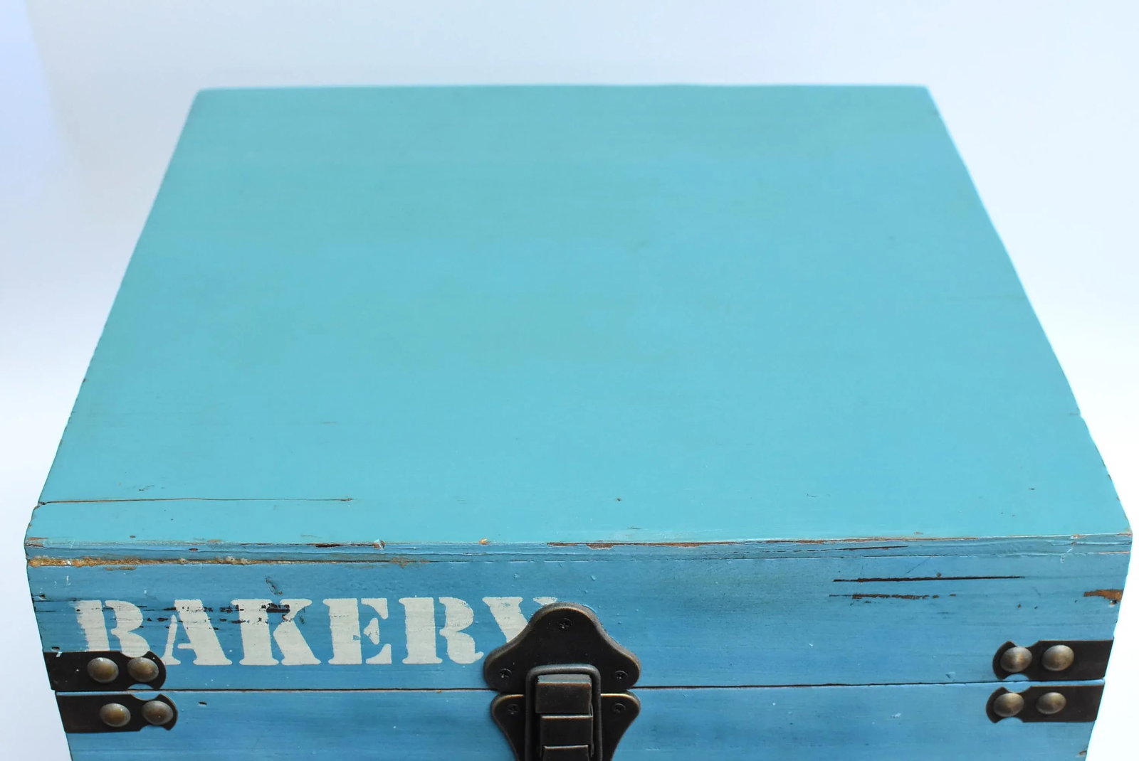 Blue Wooden Cube Box, Side Table, Bakery Print New - 7