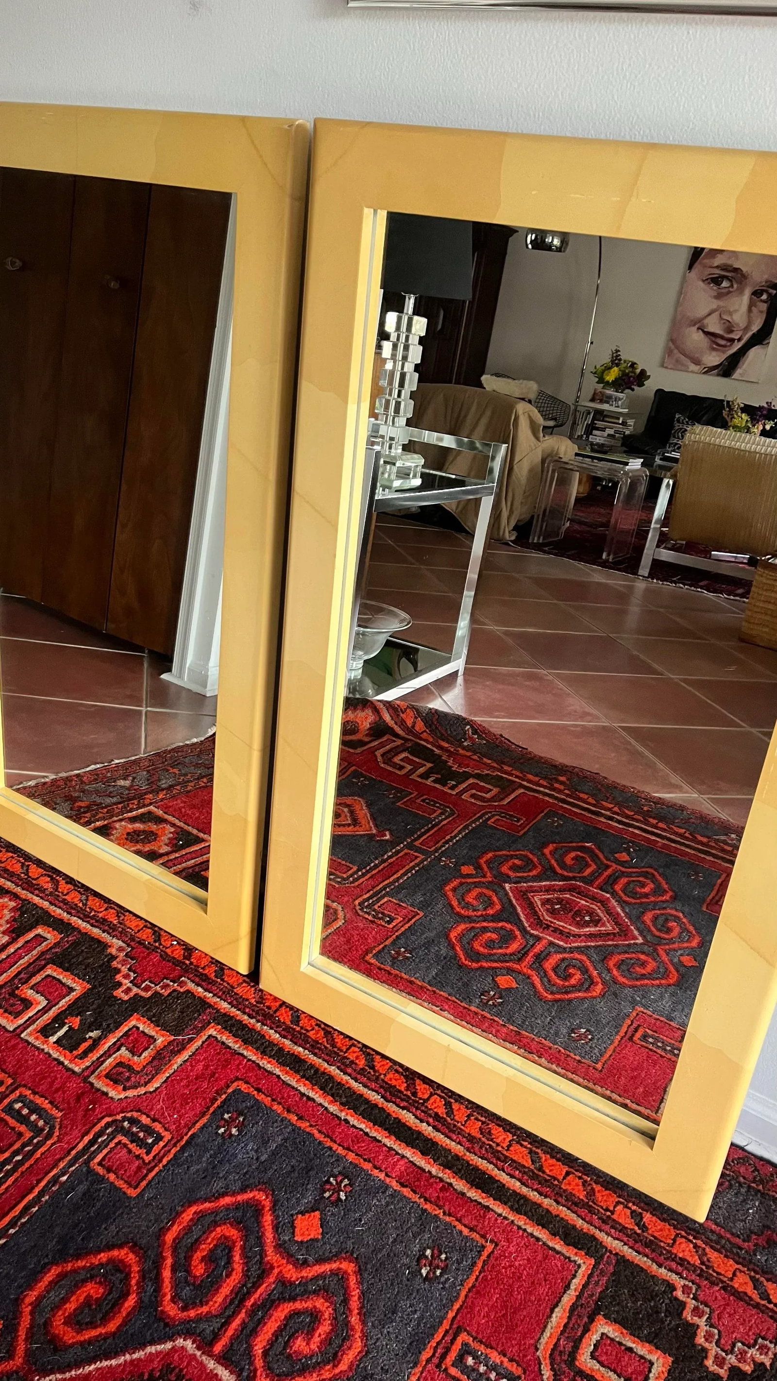 Large 1980s Mirror Karl Springer Style Goatskin Finish - a Pair - 3