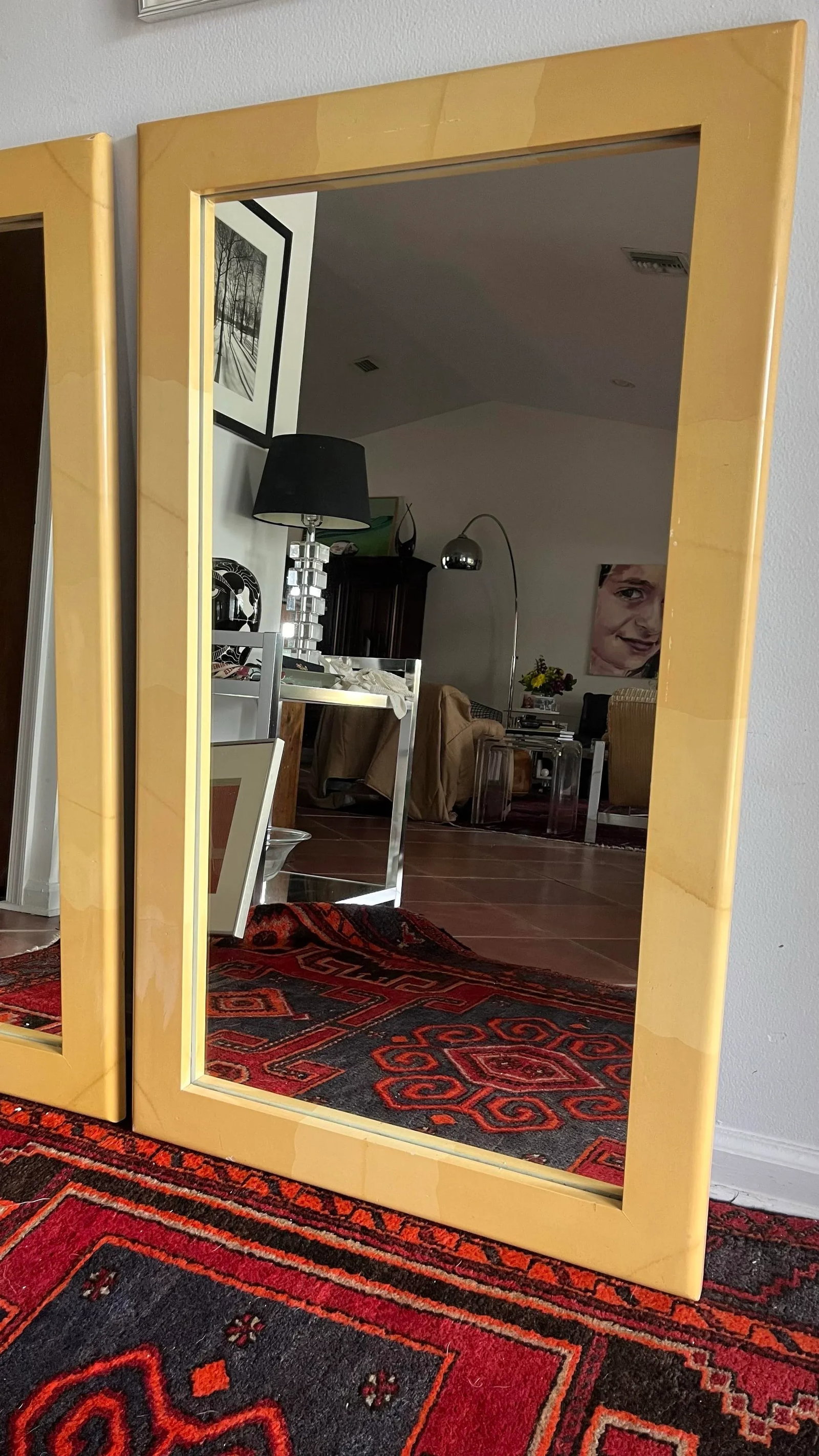 Large 1980s Mirror Karl Springer Style Goatskin Finish - a Pair - 8