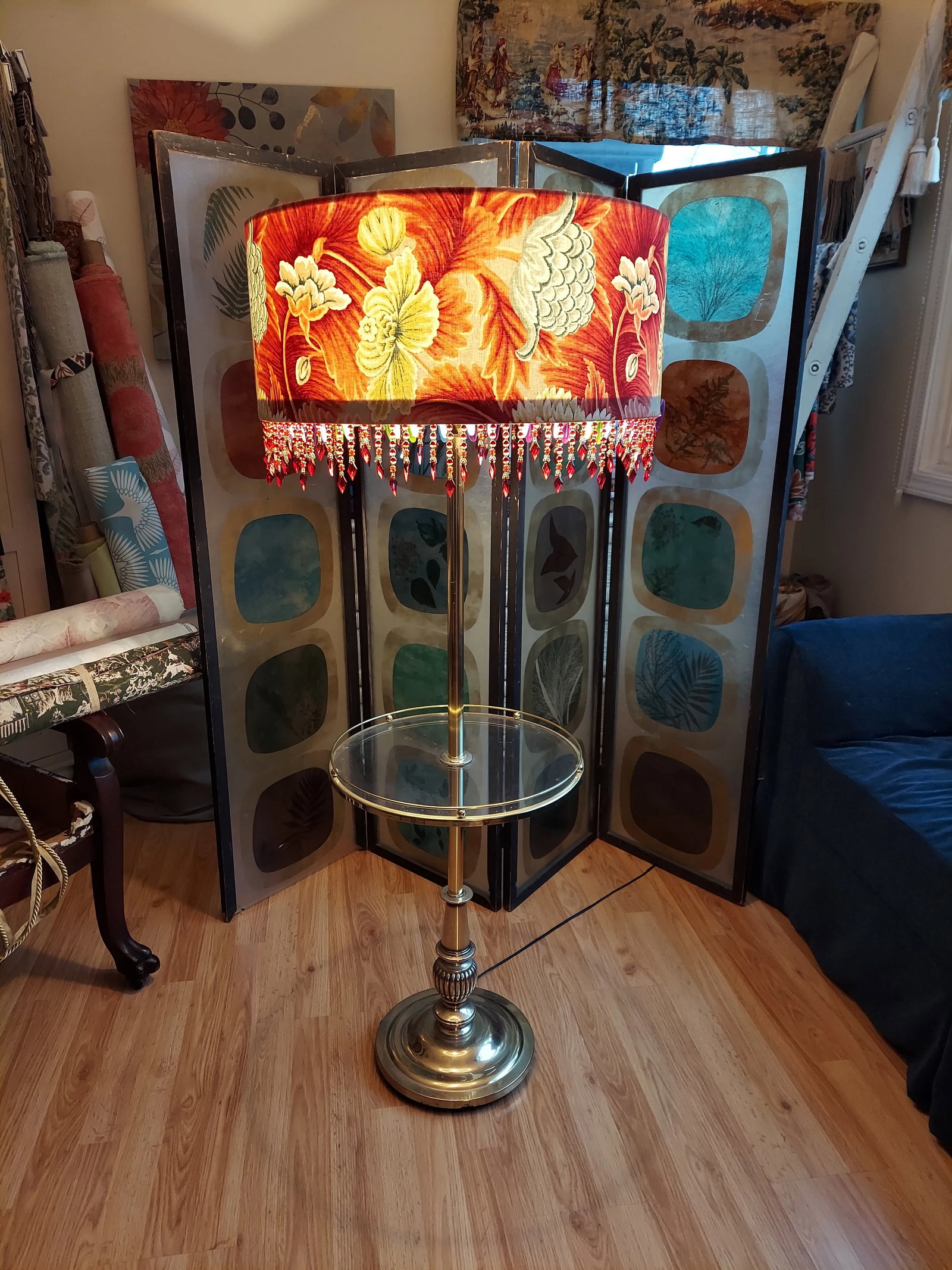 Restyled Vintage Brass Floor Lamp With Glass Table - 12