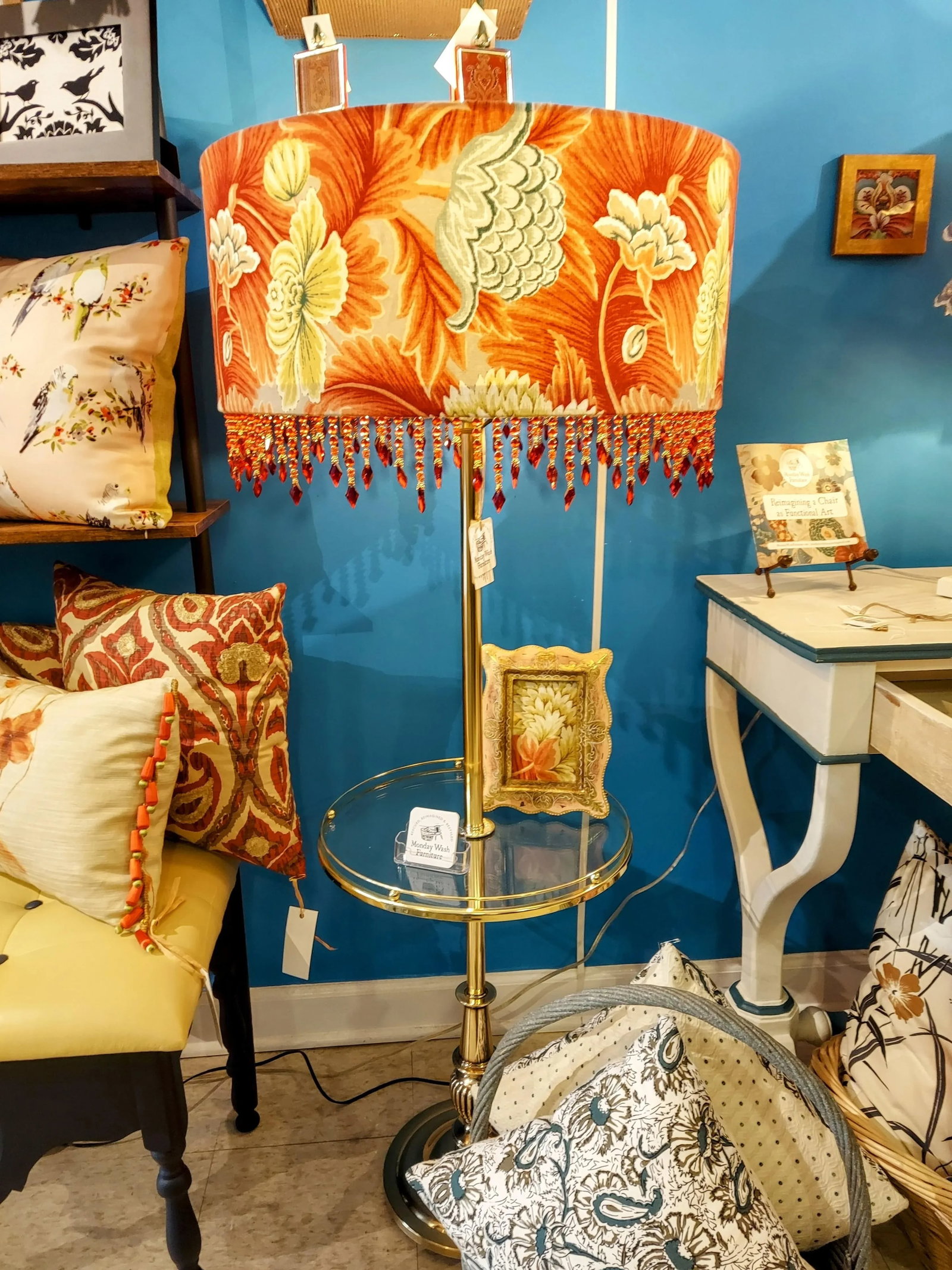 Restyled Vintage Brass Floor Lamp With Glass Table - 3