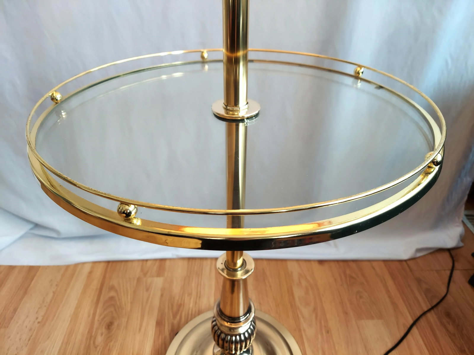 Restyled Vintage Brass Floor Lamp With Glass Table - 6