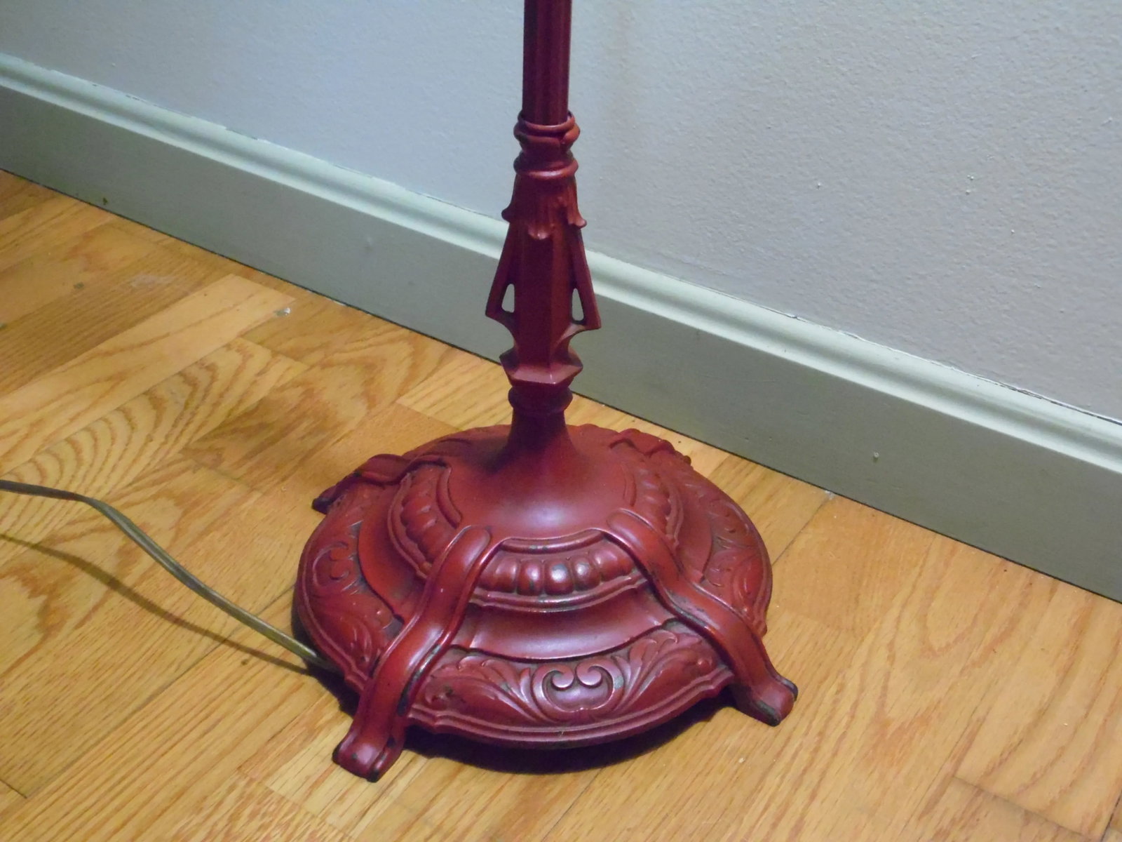 Antique Art Nouveau Cast Iron Bridge Floor Lamp Red Arched Light With Shade - 11