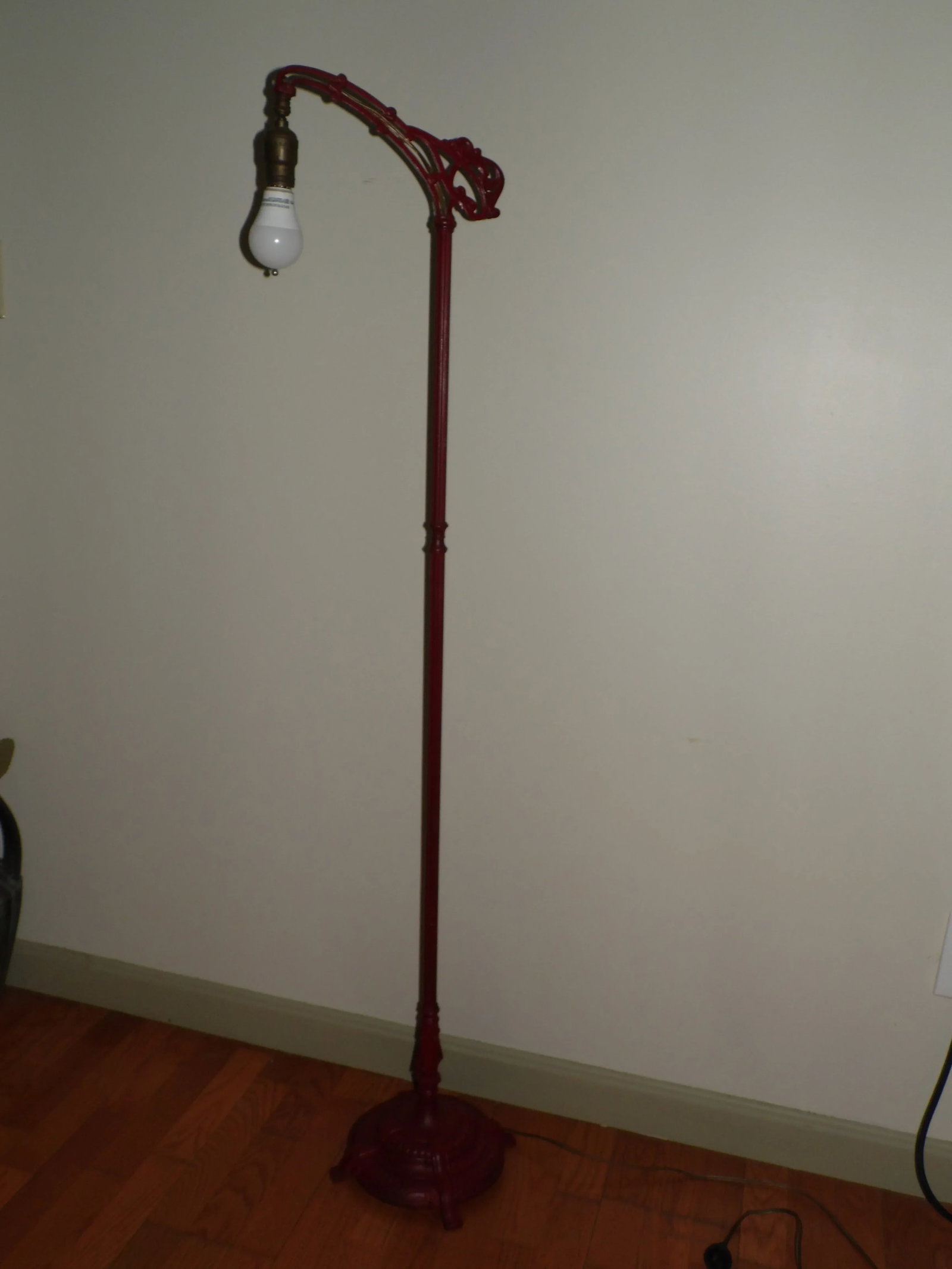 Antique Art Nouveau Cast Iron Bridge Floor Lamp Red Arched Light With Shade - 4