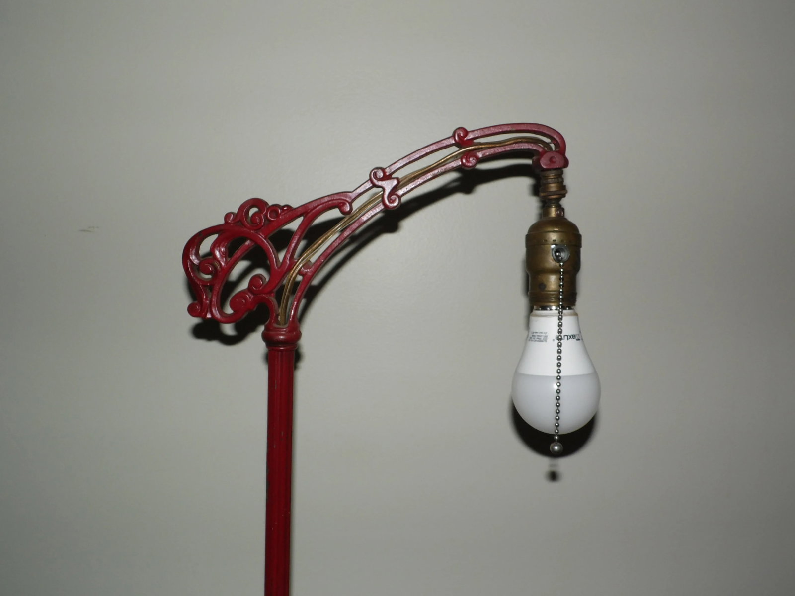 Antique Art Nouveau Cast Iron Bridge Floor Lamp Red Arched Light With Shade - 5