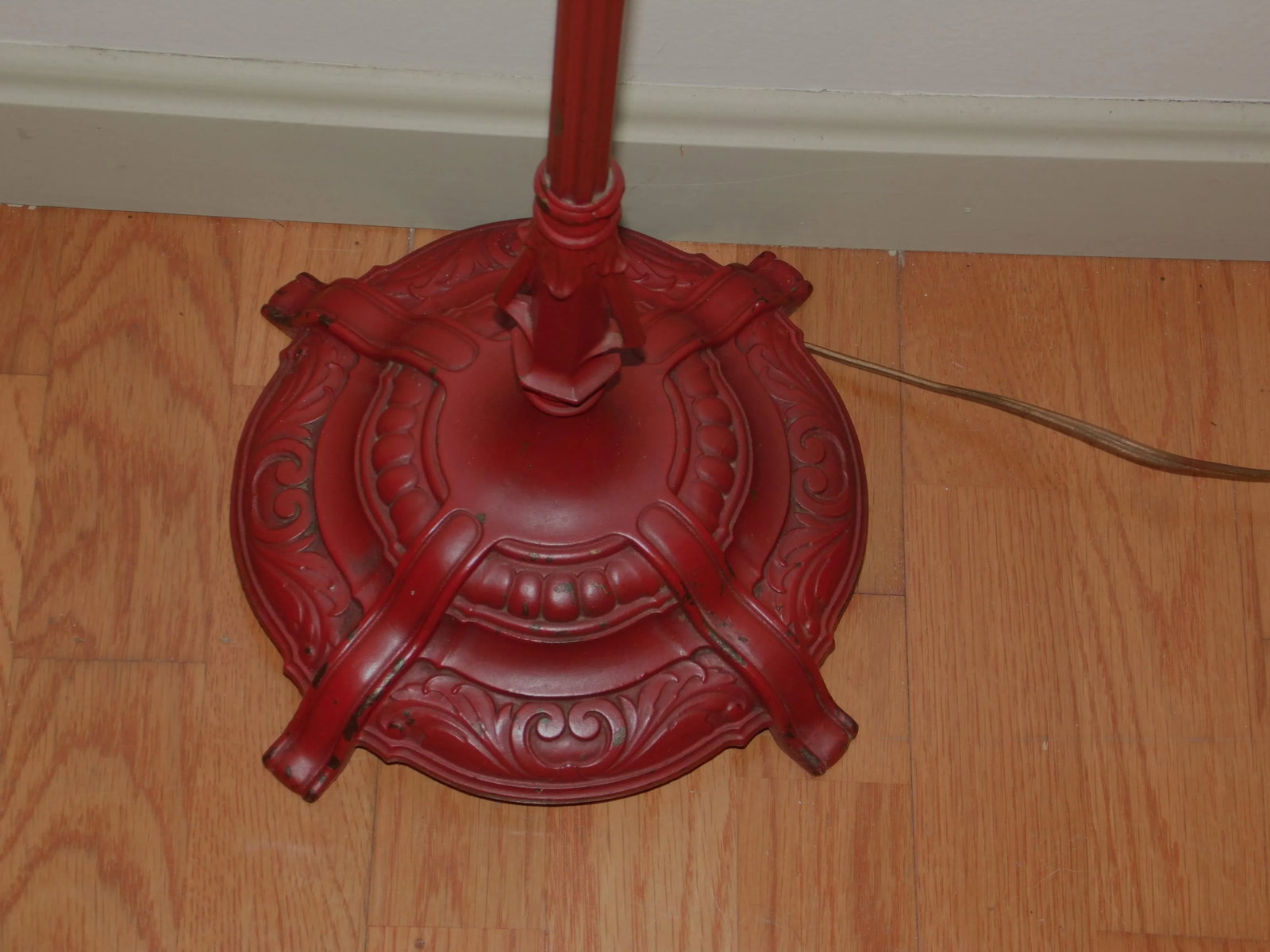 Antique Art Nouveau Cast Iron Bridge Floor Lamp Red Arched Light With Shade - 6