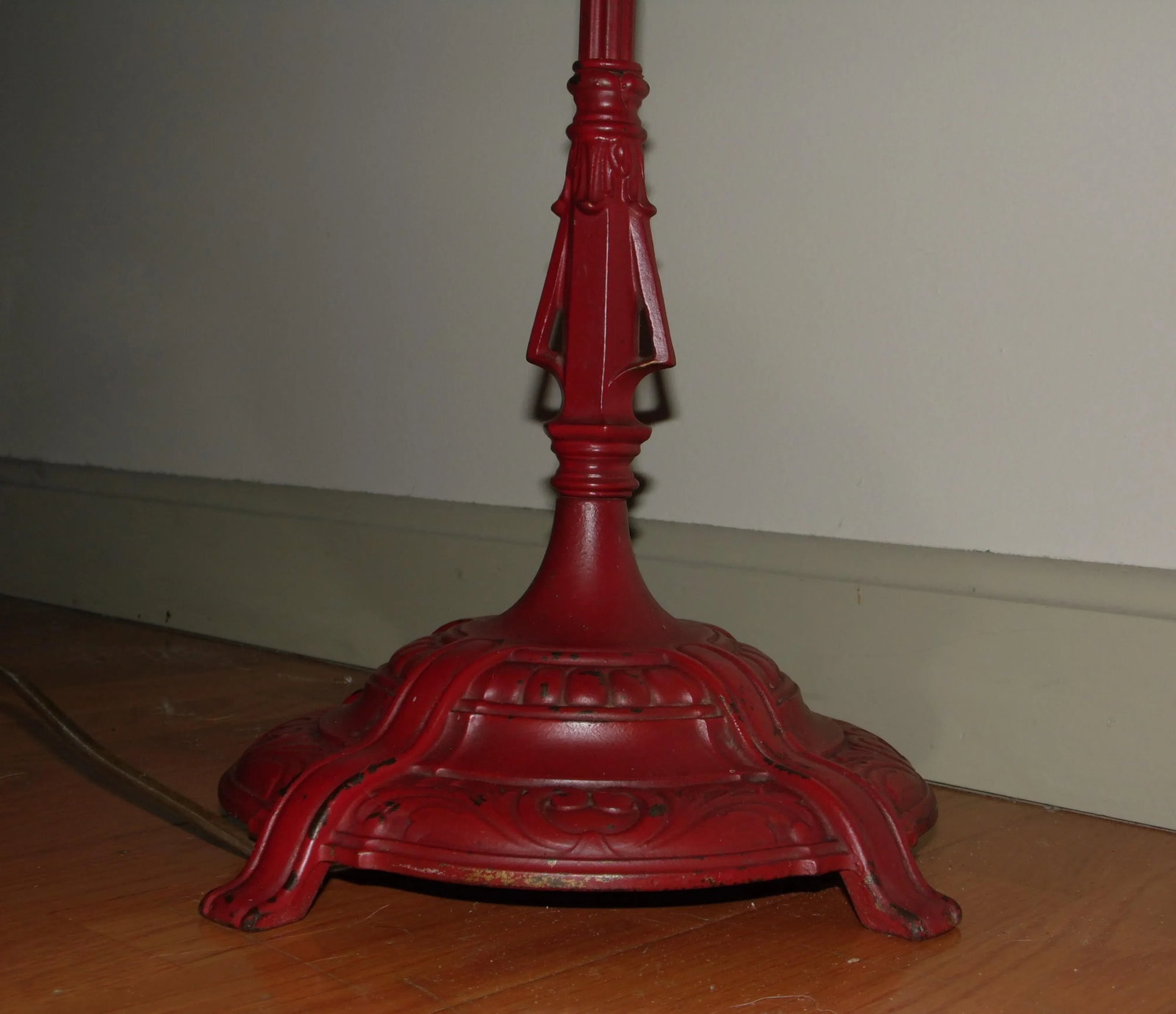 Antique Art Nouveau Cast Iron Bridge Floor Lamp Red Arched Light With Shade - 8