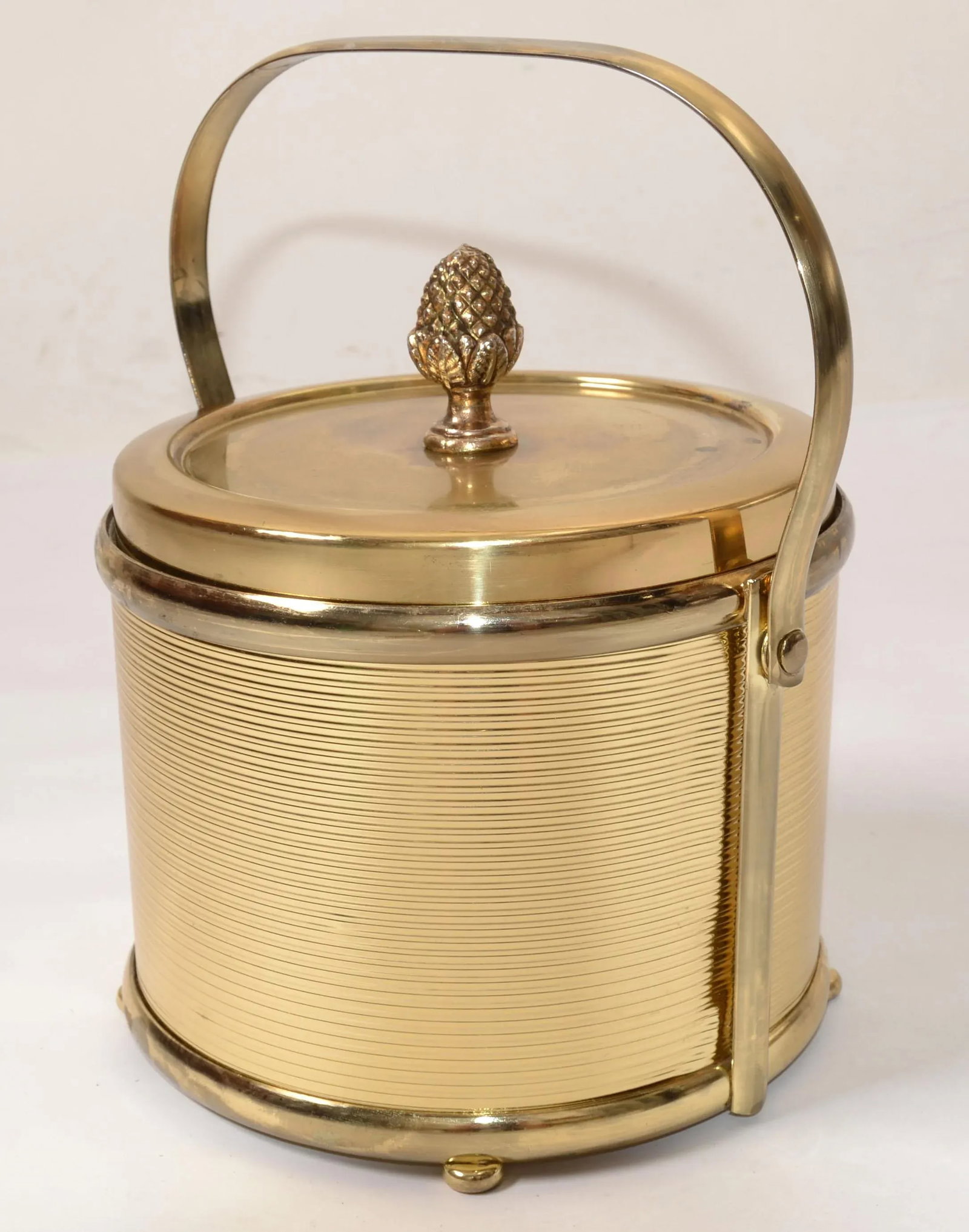 1940s Art Deco French Vacuum Insulated Ice Bucket Heavy Glass Insert Gold Finish Metal - 2