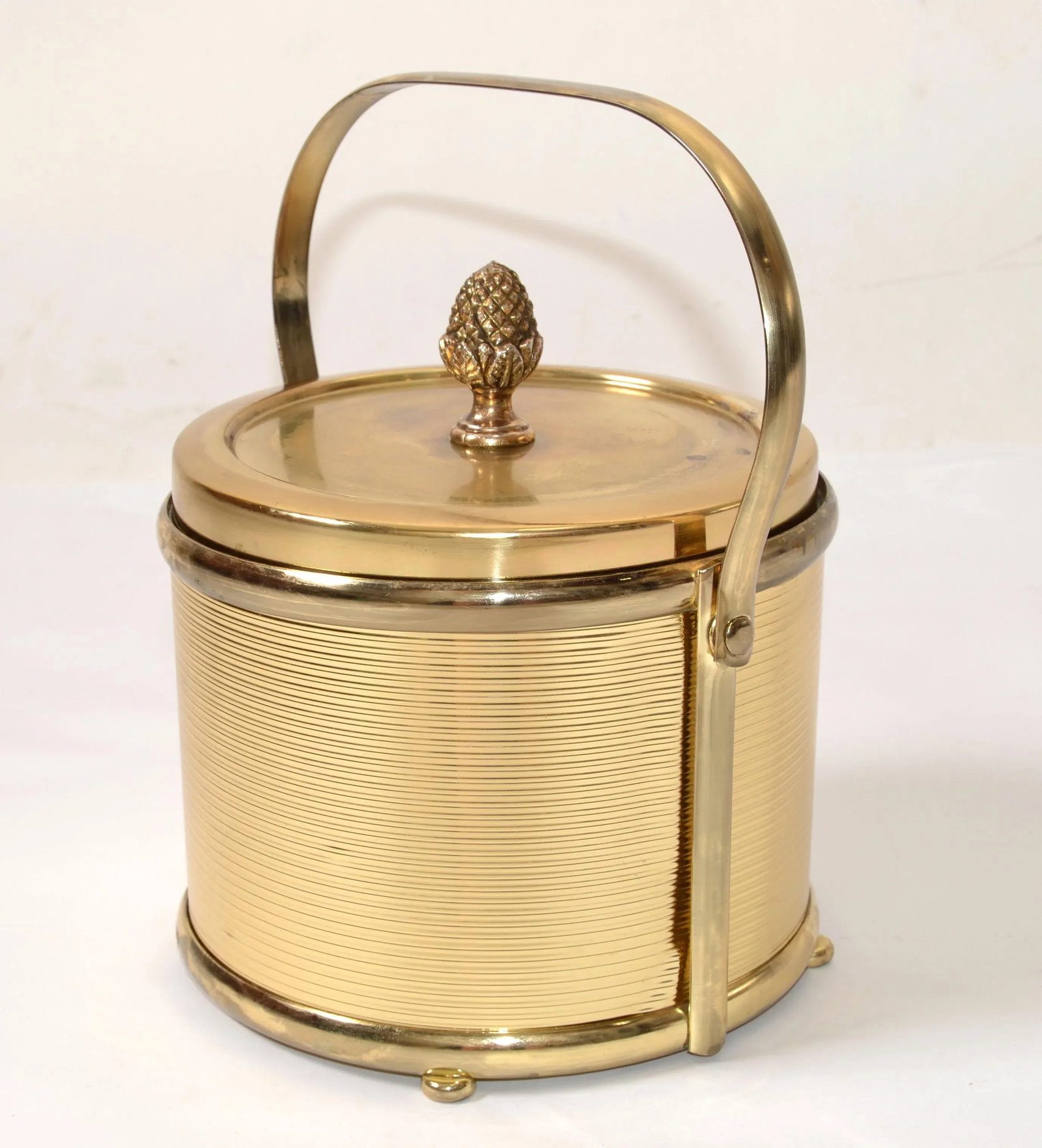 1940s Art Deco French Vacuum Insulated Ice Bucket Heavy Glass Insert Gold Finish Metal - 8