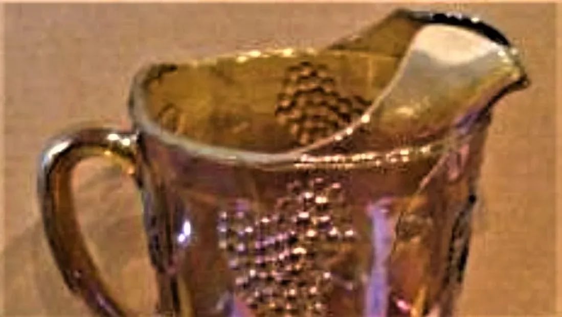 Vintage Harvest Grape Pattern Indiana Glass Co. Carnival Glass Pitcher & Goblets- 5 Pieces - 5