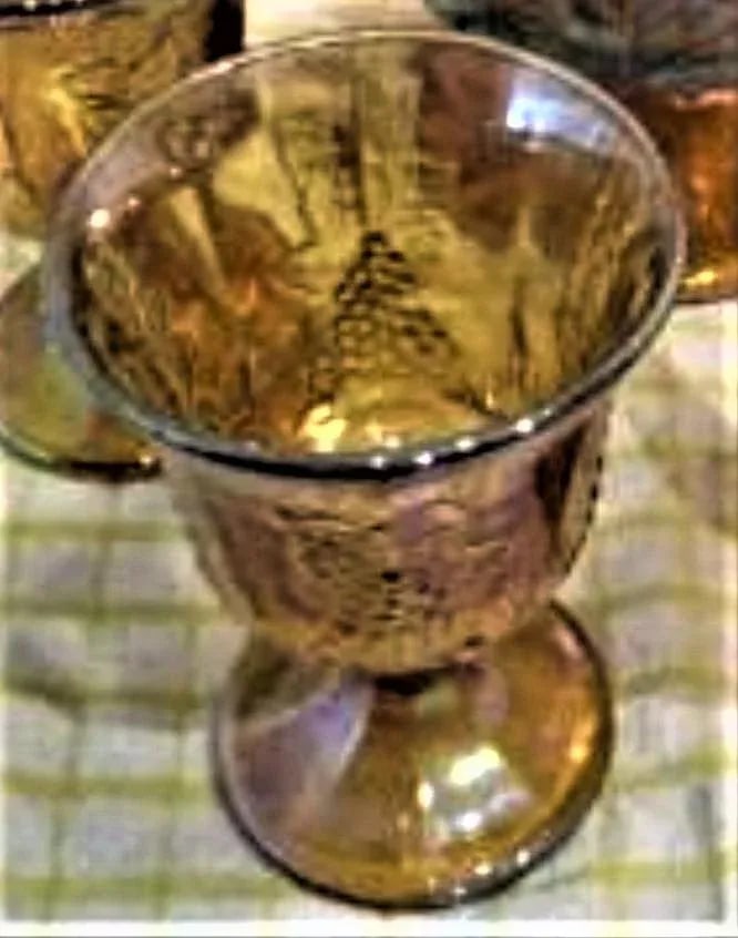 Vintage Harvest Grape Pattern Indiana Glass Co. Carnival Glass Pitcher & Goblets- 5 Pieces - 6