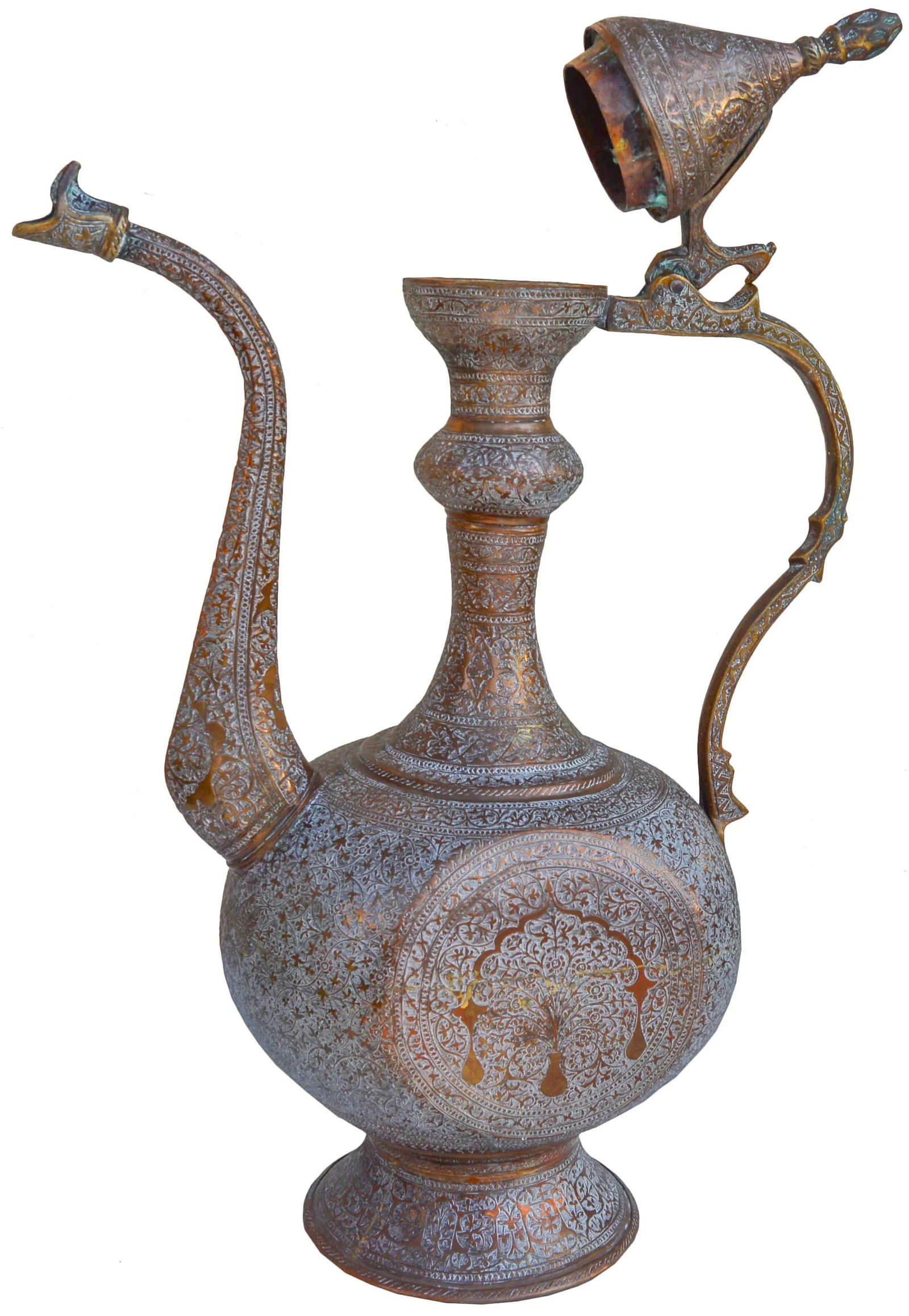 Antique Engraved Copper Pitcher - 2