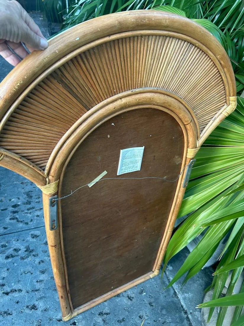 Vintage Wrapped Rattan Fan Shaped Mirror - 3