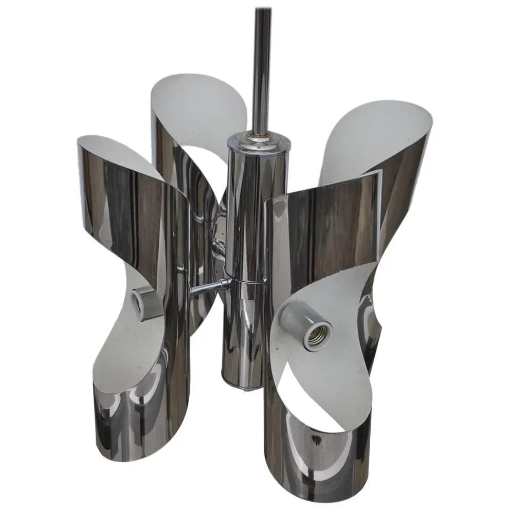 Vintage Italian Style Midcentury Chrome Chandelier - 6