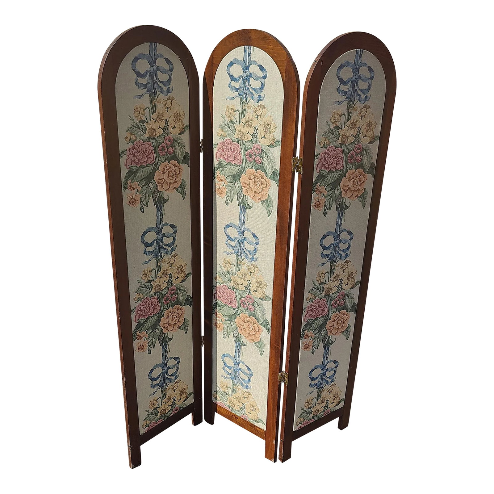 Mid 20th Century Vintage Embroidered Privacy 3-Panel Screen: This room divider, is a stunning and functional piece that adds both privacy and elegance to any space. This screen features three hinged panels, each of which is beautifully adorned with intricate em
