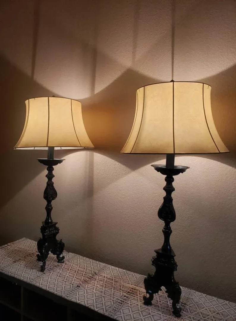Large Antique French Baroque Church Altar Stick Electrified Table Lamps - a Pair - 3
