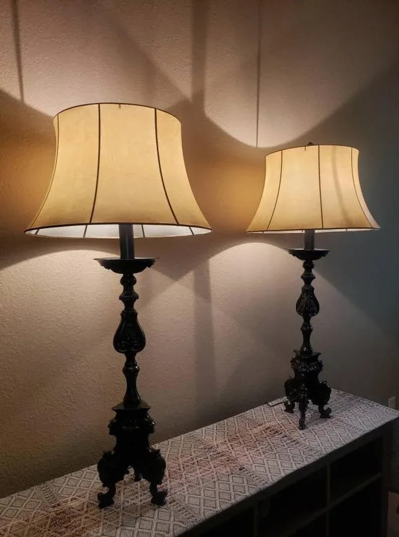 Large Antique French Baroque Church Altar Stick Electrified Table Lamps - a Pair - 4