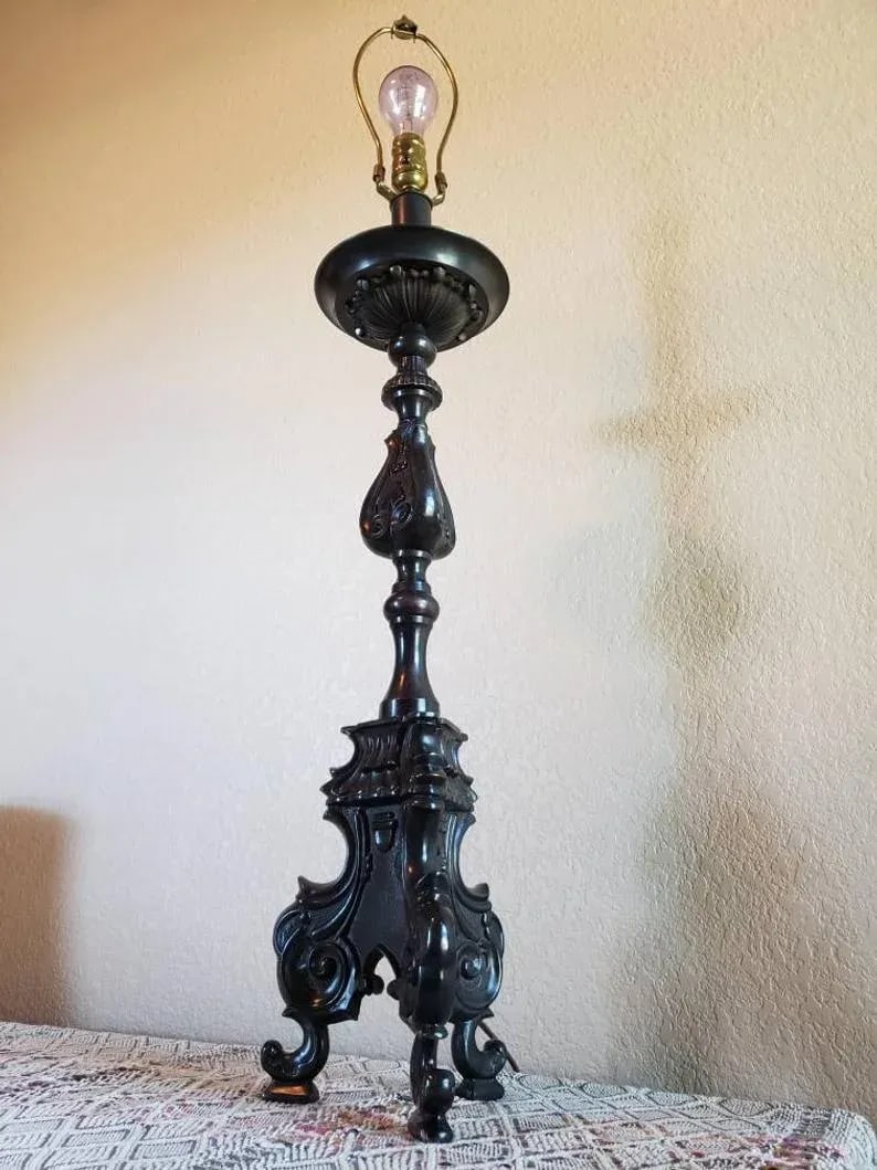 Large Antique French Baroque Church Altar Stick Electrified Table Lamps - a Pair - 5