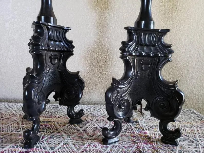 Large Antique French Baroque Church Altar Stick Electrified Table Lamps - a Pair - 7