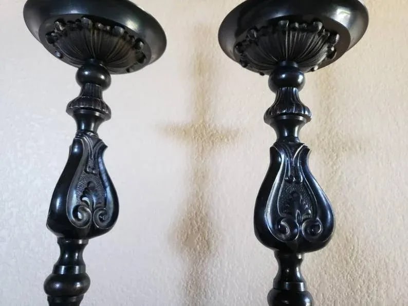 Large Antique French Baroque Church Altar Stick Electrified Table Lamps - a Pair - 9