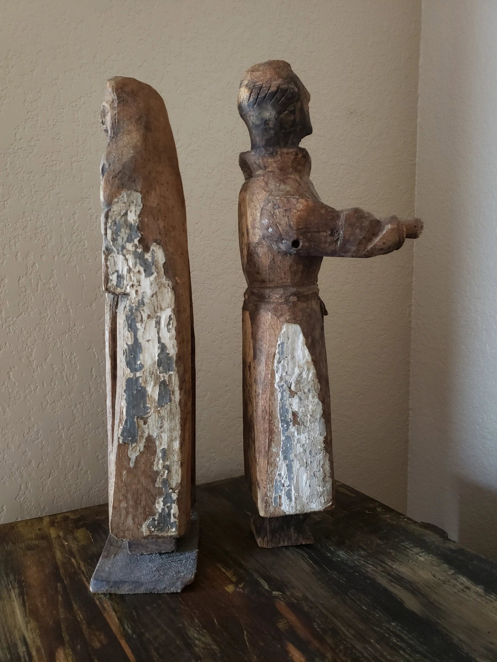 Large 18th/19th Century Carved Stripped Rustic Wooden Santo Altar Figures Religious Folk Art Statue - 7