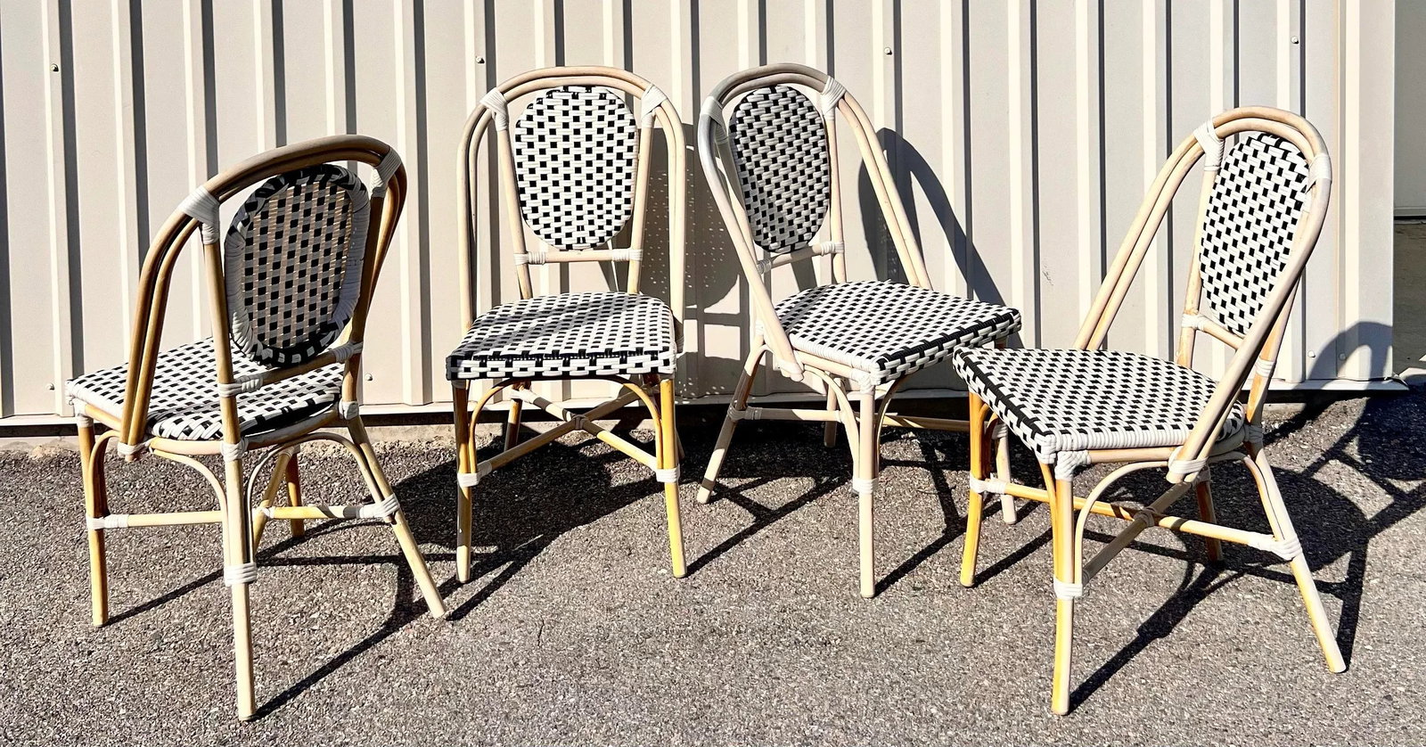 Vintage Indoor/Outdoor Stackable Woven Riviera Bistro Chairs- Set of 4 - 7