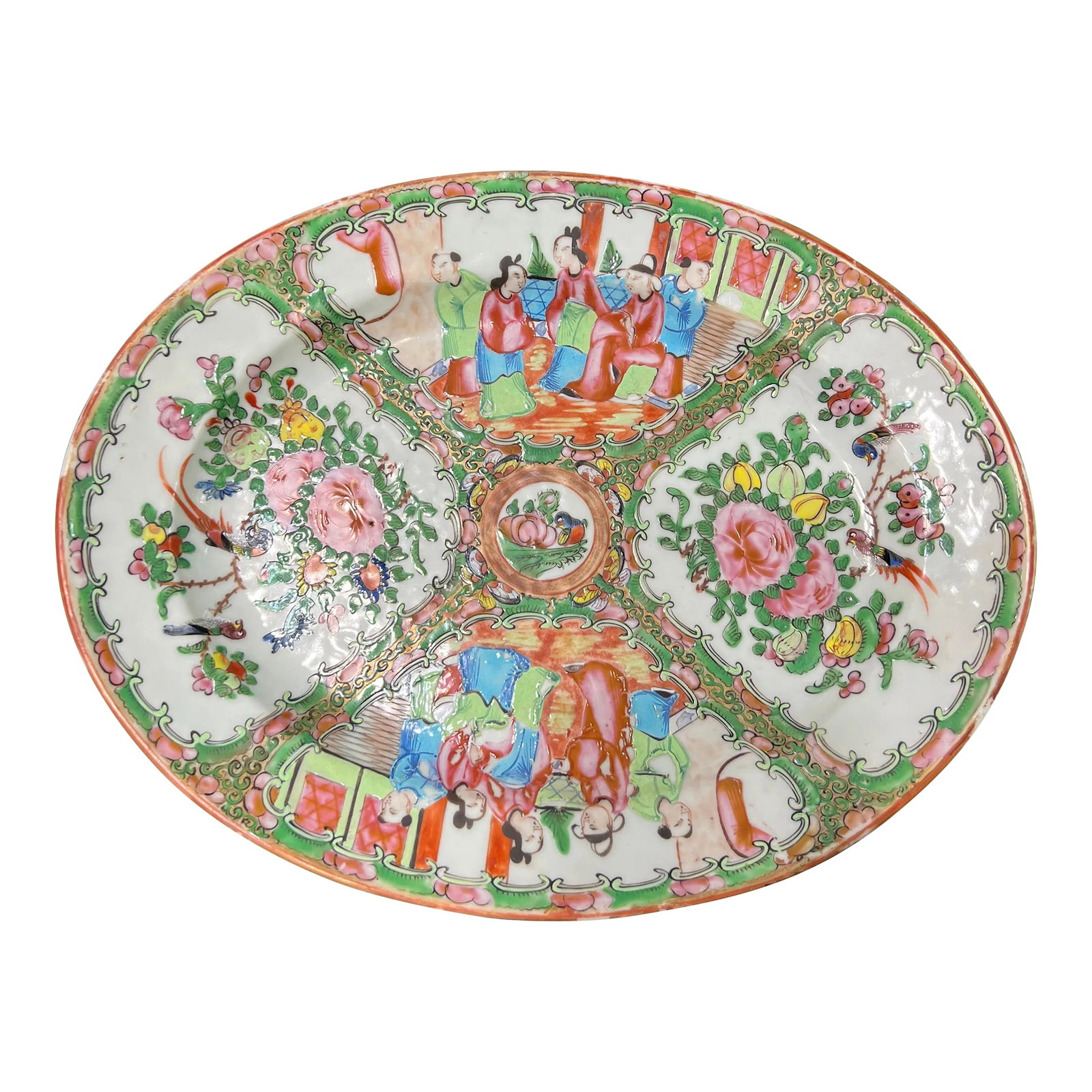 Antique 19th Century Chinese Antique Export Porcelain Rose Medallion Oval Platter (1 of 10)