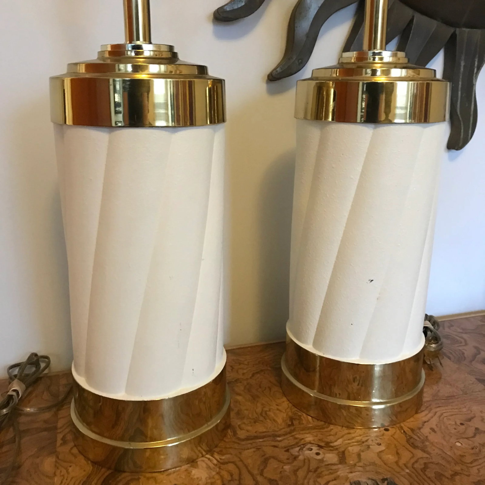 1980s Brass & Enamel Lamps - a Pair - 2